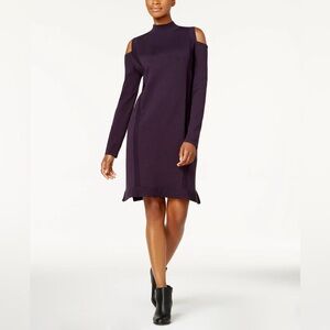 Style & Co. Long Sleeve Cold-Shoulder Dress in Rich Purple